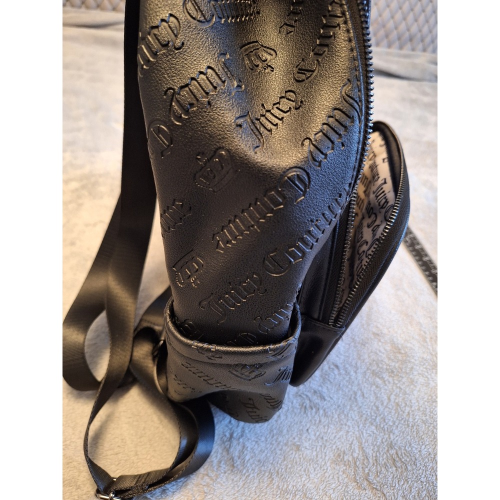 Juicy Couture Black Embossed Gothic Logo Backpack with Coin Purse Accessory - Picture 7 of 8